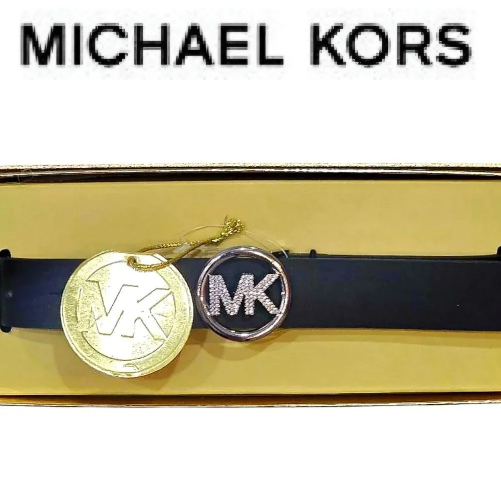 Michael Kors Rhinestone Logo Skinny Belt